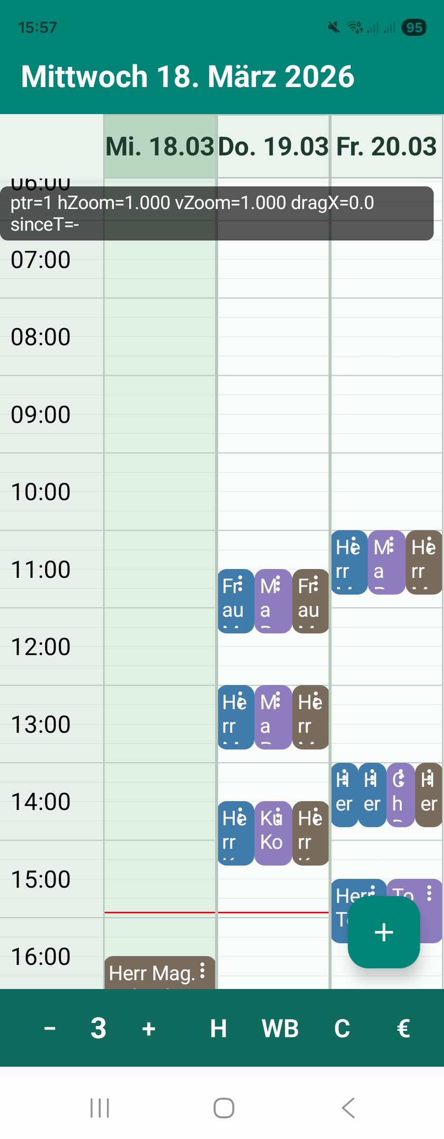 Calendar week view with appointments
